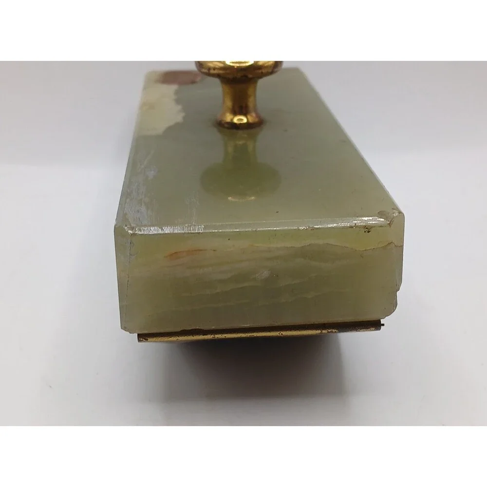 Vintage Genuine Brazilian Onyx Green Ink Roller Blotter Brass Handle 5